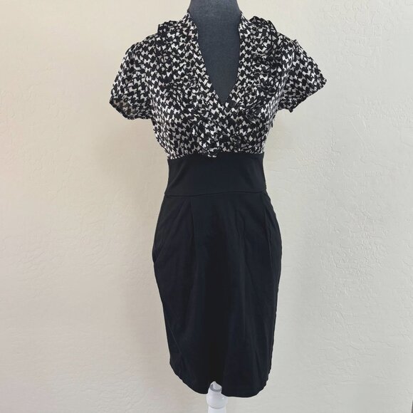 Love Tease High Waisted Short Sleeve Two Piece Dress - Black/White - Size 5 - Picture 1 of 10